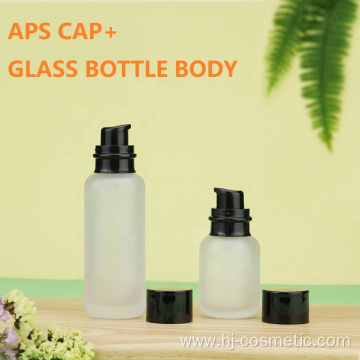 Wholesale Cosmetic Frosted glass bottle with black caps, frosted glass bottles/jars